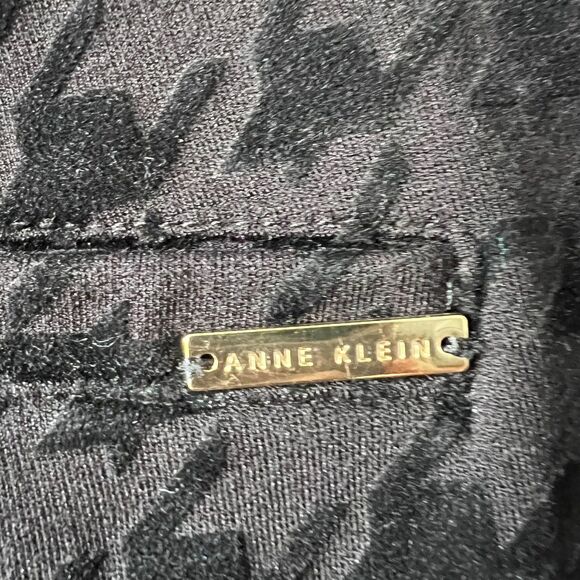 Anne Klein Pant Black Women Large Velvet Houndstooth Stretch Pull On Trousers - Picture 7 of 15